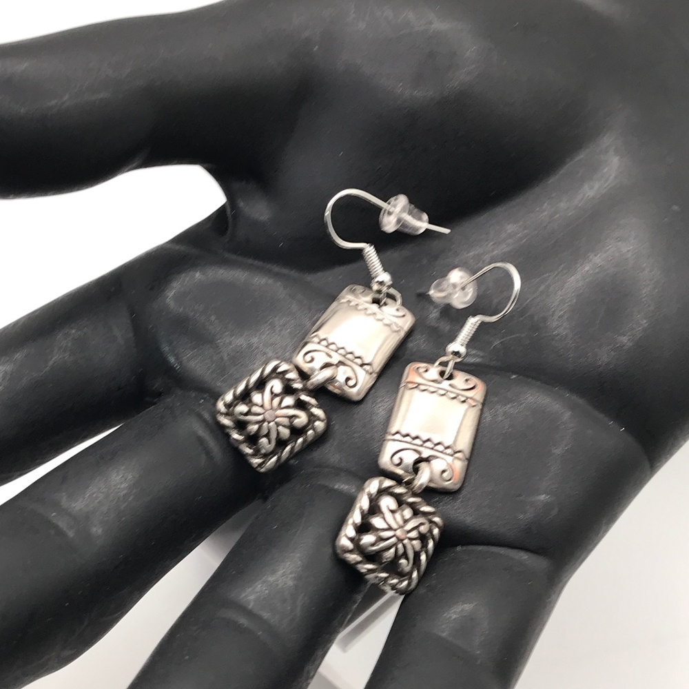 Brighton Earrings Santa Drop Dangle Hook Western Satin Brushed Silver Plate